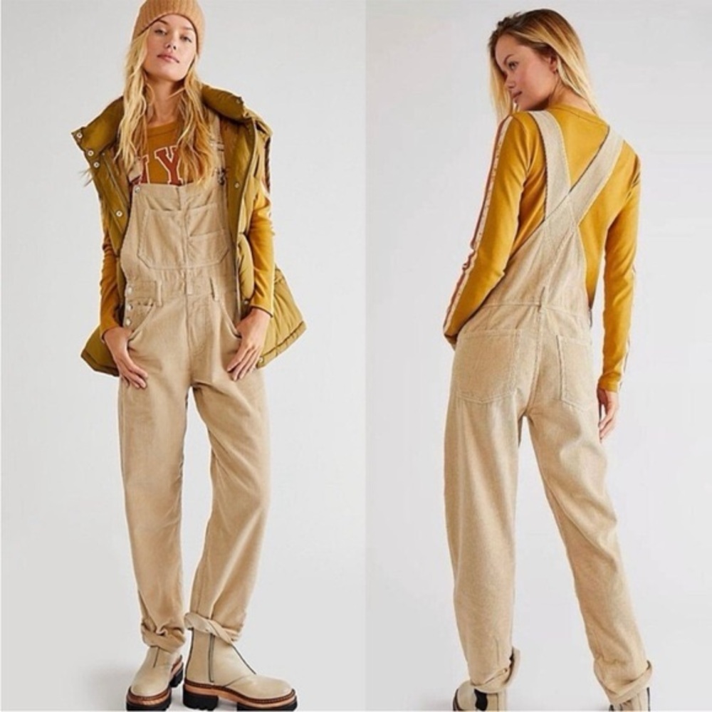 We The Free Beige Corduroy Overalls